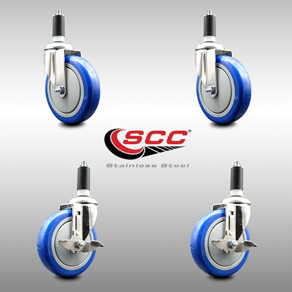 Service Caster 5 Inch 316SS Blue Poly Swivel 1-3/8 Inch Expanding Stem Caster Brake SCC, 2PK SS316EX20S514-PPUB-BLUE-2-TLB-2-138 - main